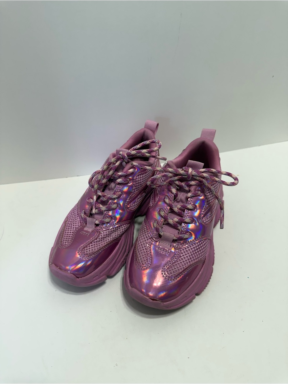 Steve Madden NYC Girl Dad Shoes Chunky Metallic Purple Sneakers Sz 1